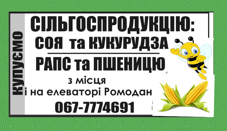 Купуємо кукурудзу, рапс, сою, пшеницю!
